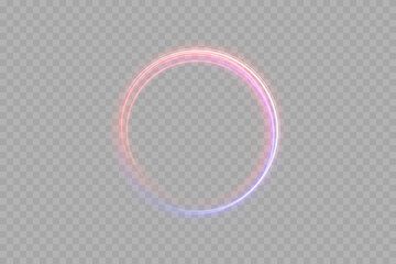 Abstract neon glowing ellipse with vibrant gradient colors of pink, purple, and blue. Futuristic magic circle light effect, energy tunnel swirl, dynamic curve ring for sci-fi design, fantasy backgroun