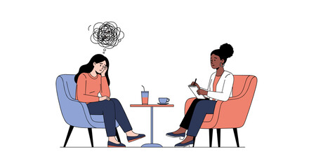 Patient discussing mental health concerns with therapist in supportive session