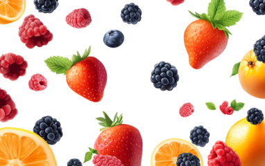 Conceptual Explosion of Fruit Tart with Jewels and Milk Splash on White – AI Generated