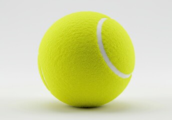 A single yellow tennis ball with green seams is isolated on a white background