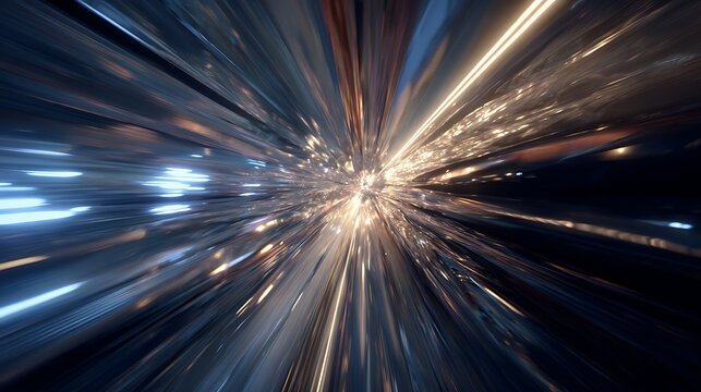 Abstract light speed motion blur background with tunnel effect, creating a futuristic and dynamic scene of space travel and technological advancement