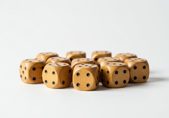 Two white dice rest on a wooden table, a lucky gamble in a game of chance