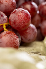 wet grapes on the table closeup, clean wet grapes safe for eating, close up