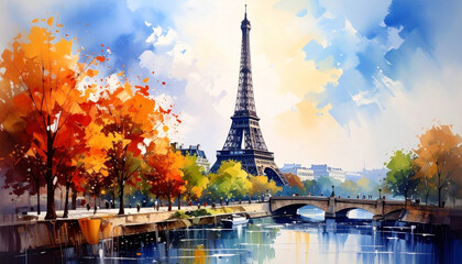 Obraz premium Beautiful watercolor painting inspired by the city of Paris in France (europe)