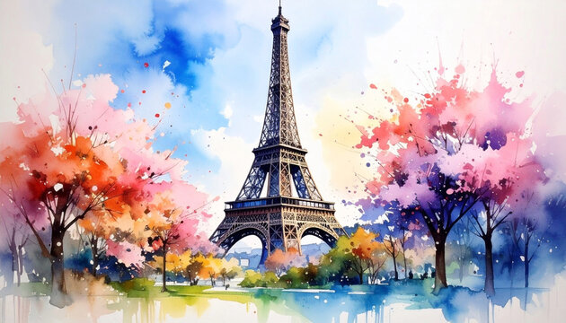 Beautiful watercolor painting inspired by the city of Paris in France (europe)