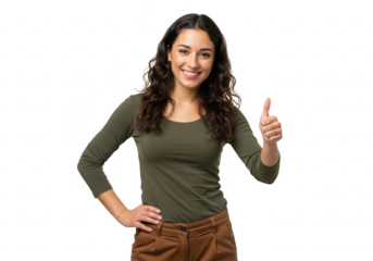 Woman giving a thumbs up gesture isolated on transparent background