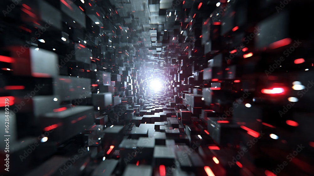 Canvas Prints a mesmerizing journey through a futuristic tunnel with glowing red accents, creating a captivating a