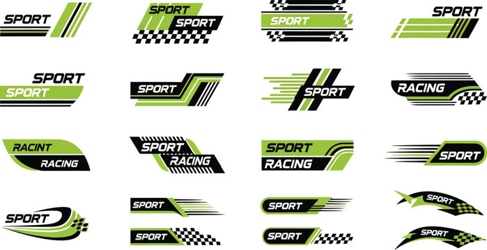 Dynamic sport and racing logos with checkered flag accents for automotive branding