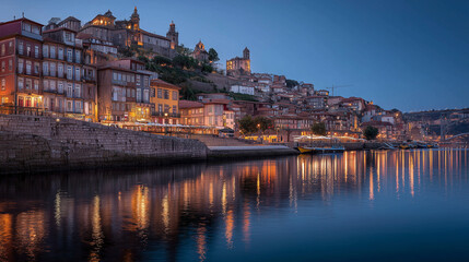 Obraz premium qPorto Ribeira riverside at dusk