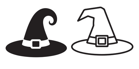 set of black witch hats vector silhouettes