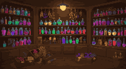 Mystical Potion Shop in Pixel Art Style