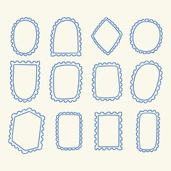 Empty Post Stamp Mail Frame Set. Postal Postcard Border. Vintage Vector Hand Drawn Illustration