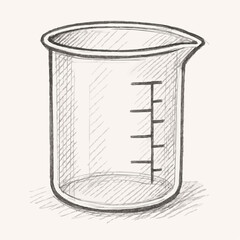 Glass beaker with measurement markings in sketch style  