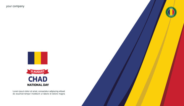chad Independence Day Design, minimalist template of August 11th design elements with waving curtain on the right, chad map and flag in poster and banner