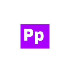 A bright purple square with a white   Pp in the center.