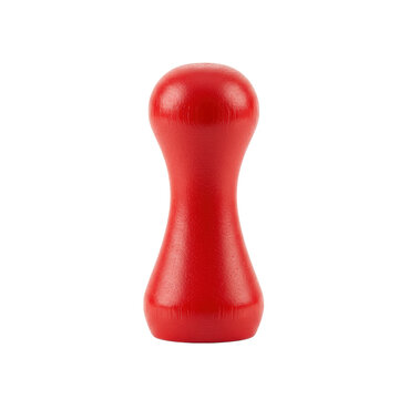 A single vibrant deep red classic wooden cribbage peg, 1.5 inches tall, smooth and highly polished with a rounded head, macro lens 3/4 front-side view, isolated on a pristine seamless transparent