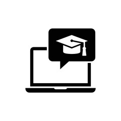 Graduation Cap Icon on Laptop, Digital Education Environment