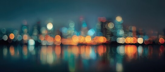 Blurred Night City Lights Reflecting on Water
