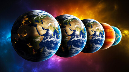 Digital Art Multiple Earthlike Planets