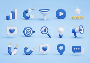 3d illustration of marketing strategy with social media icons representing business communication and digital network growth for online presence and technology