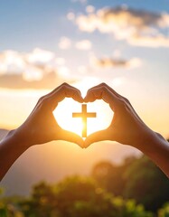 Hands forming heart shape with cross