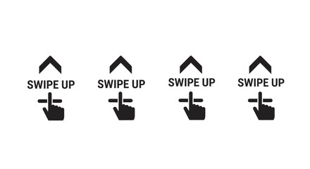 Four identical swipe up gesture icons with arrow and finger silhouette