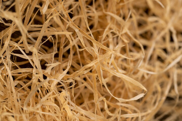 sawdust from wood for decorative and creative work or gift wrapping, closeup