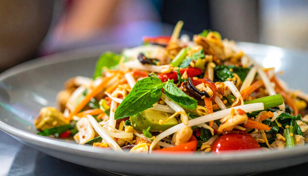 Fresh Thai street food bursting with vibrant colors and aromatic herbs. Tasty meal. Delicious dish.