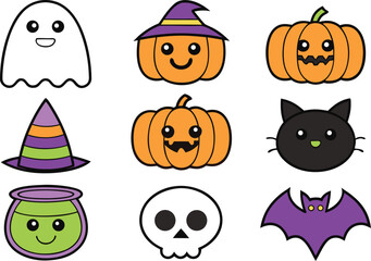 Halloween Illustration Set Featuring Pumpkins Ghosts and Bats. Creative Halloween Clipart Set with Spooky and Fun Elements. Halloween Design Collection with Festive Pumpkins and Haunted Icons