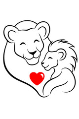 lion mother and lion baby 