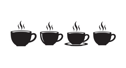 Obraz premium Four steaming coffee cups in a row simple black silhouette
