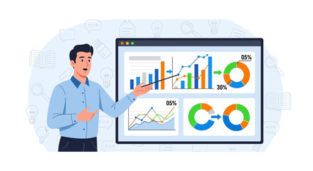 Person Presenting Data Analytics On Screen During Virtual Meeting