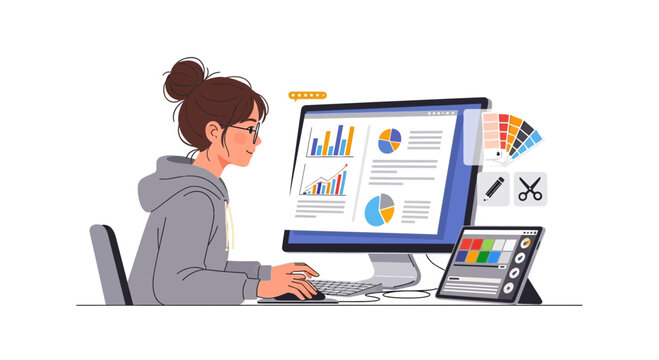 Creative Woman Working On A Graphic Design Project At Desk