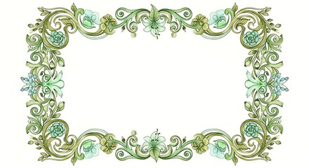Decorative Floral Frame Ornament with Green Accents for Invitation