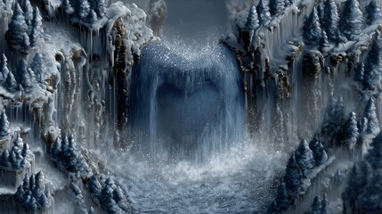 Frozen wonderland giant waterfall's icy embrace