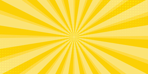 Yellow abstract background with light of sunburst. yellow starburst with halftone. sun ray retro background with flash