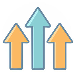 Three upward-pointing arrows in varying heights and colors, symbolizing growth and progress.