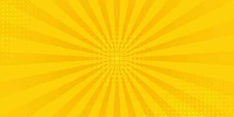 Obraz premium Yellow abstract background with light of sunburst. yellow starburst with halftone. Vector Eps 10