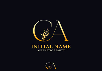 Letter CA Beauty Logo with Flourish Ornament Luxury Elegant, Initial Logo Design for Aesthetic Beauty Brand
