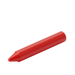 A single, new, unwrapped, vibrant red wax crayon with a smooth, waxy, glossy texture and conical tip, against a transparent seamless studio background with no shadows, close-up macro view, concept of