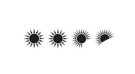 Fototapeta premium Four stylized sun icons in a row with radiating rays silhouette