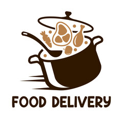 Food Delivery Cooking Pot Logo with Ingredients
