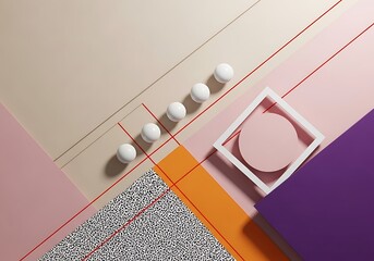 3d illustration of an abstract geometric composition with spheres and shapes creating a modern and minimal design for backgrounds and creative projects