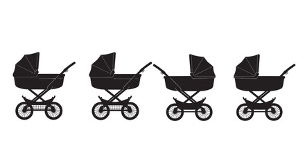 Four vintage baby stroller silhouettes on a white background