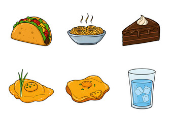 Cute Cartoon Various Foods and Drink Illustration Collection Set