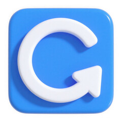 3d icon of a white arrow forming a circle on a blue square background, representing refresh, reload, or repeat actions in digital interfaces isolated on transparent background