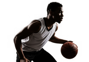 Basketball player dribbling ball sports action isolated on transparent background