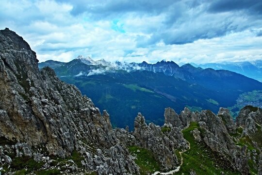Austrian Alps - view of the footpath near peak Elfer in Stubai Alps