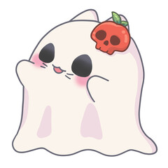 Cute Halloween Ghost Illustration – Ghost with Poison Apple PNG