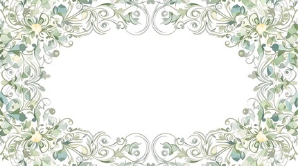 Floral Frame with Greenery and Delicate Swirls on White